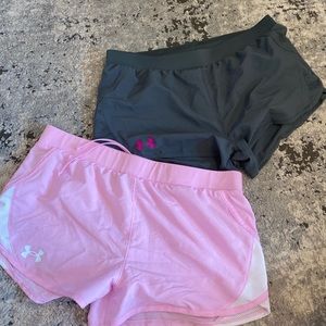 Girls extra large under armor shorts gray pair is lined the pink pair is not